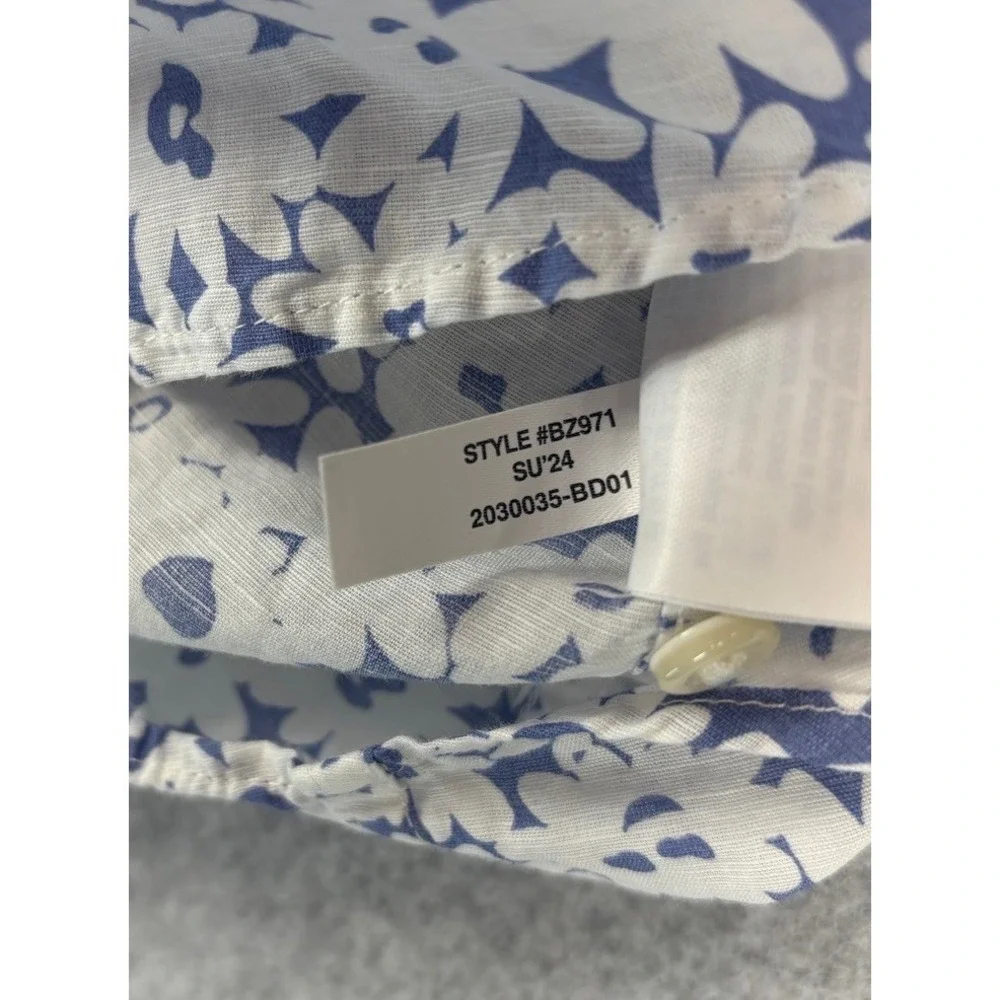 J Crew Classic Linen Blend Blue Floral Short Sleeve Shirt Mens M - Picture 6 of 11